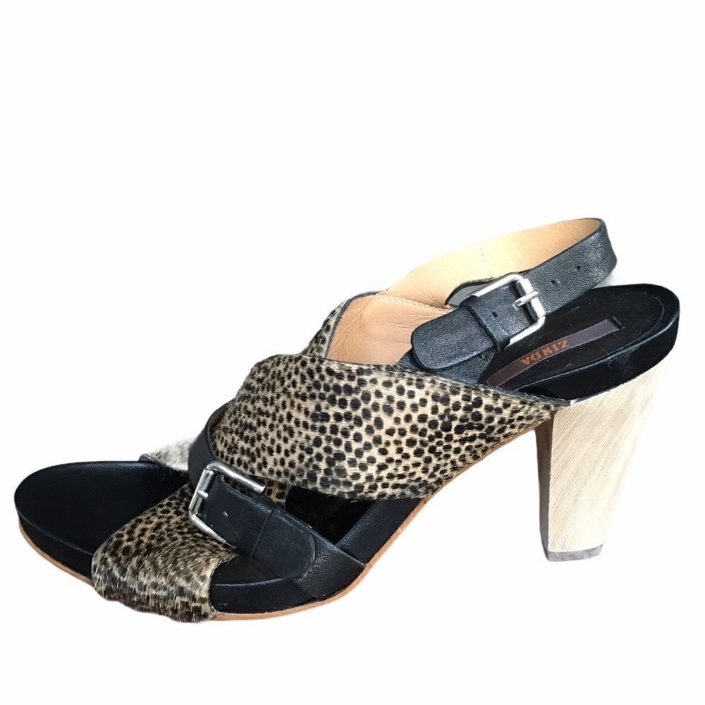 ZINDA Heels Black Tan Zebra Print Size 41